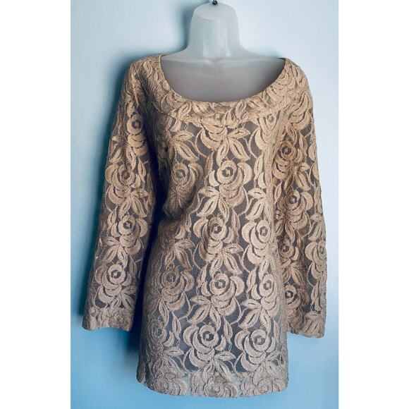 Soft Surroundings Lace Blouse Tunic Tan Large Elegant - Picture 2 of 5